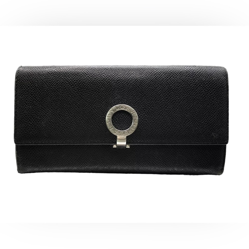 BULGARI Wallet Wallet Logo Clip Leather Black 15860114 Authentic